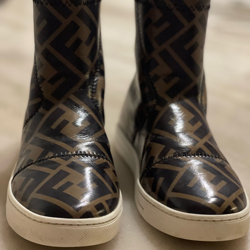 Sold-Fendi Black and Brown Logo Boots